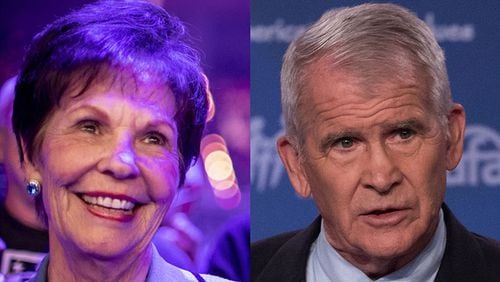 Carolyn Meadows (left) of Cobb County was elected president of the National Rifle Association, replacing Oliver North, after a power struggle roiled the NRA’s annual convention. The group’s board unanimously re-elected Wayne LaPierre as chief executive.