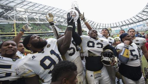 Georgia Tech defensive tackle Patrick Gamble (91) after the Yellow Jackets’ season-opening win over Boston College in Dublin. (Getty Images)
