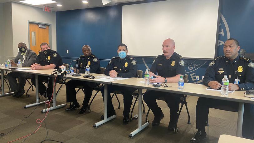 Atlanta police Chief Rodney Bryant (third from left) and members of his command staff say officers find themselves arresting the same suspects repeatedly.
