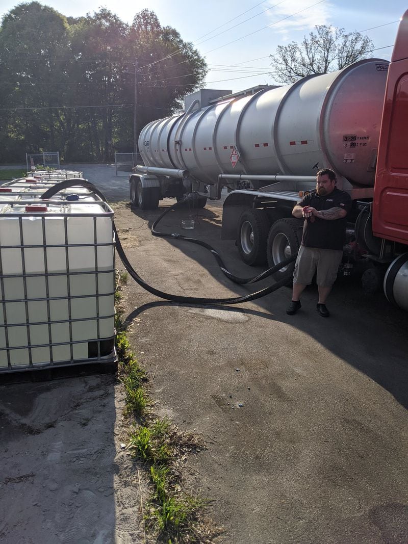 Old Fourth Distillery started manufacturing hand sanitizer using its own alcohol, but demand exceeded their supply, so they started buying distilled denatured alcohol from Iowa. It comes to Atlanta in tanker trucks. CONTRIBUTED BY JEFF MOORE