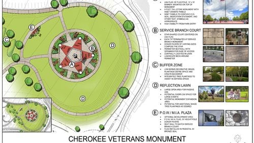 A veterans monument is to be dedicated on Veterans Day, Nov. 12, at Cherokee Veterans Park near Canton. Public forums have been set for Aug. 28 and Sept. 6 on program spaces in the planned L.B. Ahrens Recreation Center, also at the park. CHEROKEE COUNTY