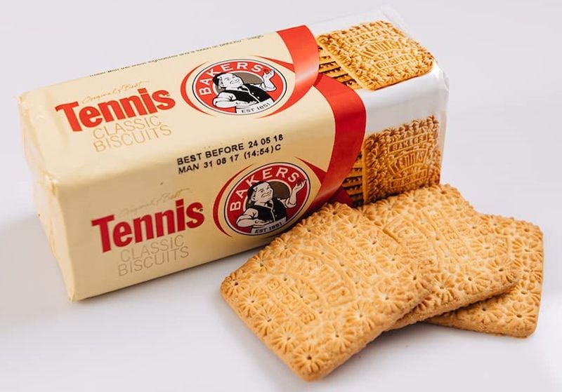 Popular South African cookies, Bakers Tennis Biscuits are flavored with butter and coconut.