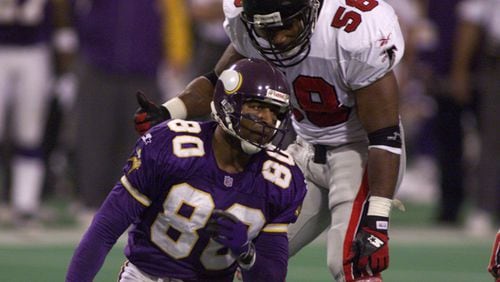 The first conference title game to feature two "dome" teams was marked as much for the back-and-forth play in regulation - as seen by Falcons' Jessie Tuggle exchanging words with Minnesota's Chris Carter - as its dramatic ending. With 13 minutes left in the fourth quarter, the Falcons trailed the Vikings 27-17. The Falcons narrowed the score with a Morten Andersen field goal and caught a huge break when Minnesota's kicker Gary Anderson missed a 38-yard attempt - his only miss of the season. With 2:07 left in the game, the Falcons drove down the field and tied the game on a Terance Mathis 16-yard touchdown grab with 49 seconds left, setting up overtime ...
