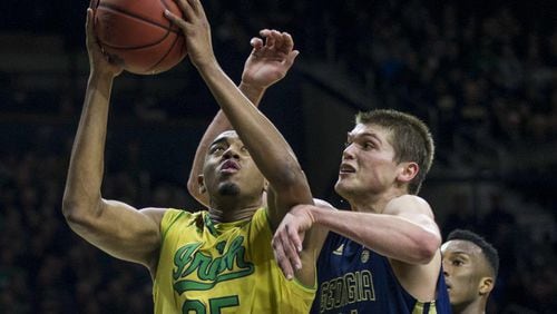 Georgia Tech center Ben Lammers had four blocks against Notre Dame, the fourth game in a row in which he has had at least that many. (Associated Press)