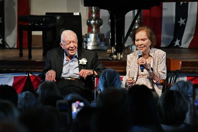 July 10, 2021 Plains - Former U.S. President Jimmy Carter and his wife, Rosalynn, celebrate their 75th wedding anniversary with a private reception for more than 300 invited guests at Plains High School in Plains on Saturday, July 10, 2021. (Hyosub Shin / Hyosub.Shin@ajc.com)