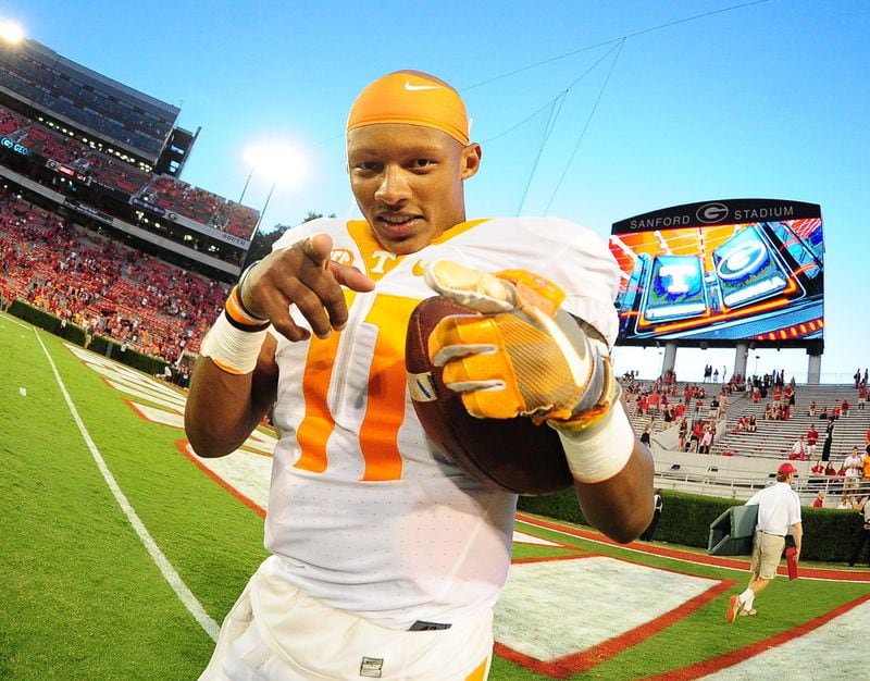 Joshua Dobbs of Tennessee celebrates a 2016 win over Georgia. (Scott Cunningham/Getty Images)