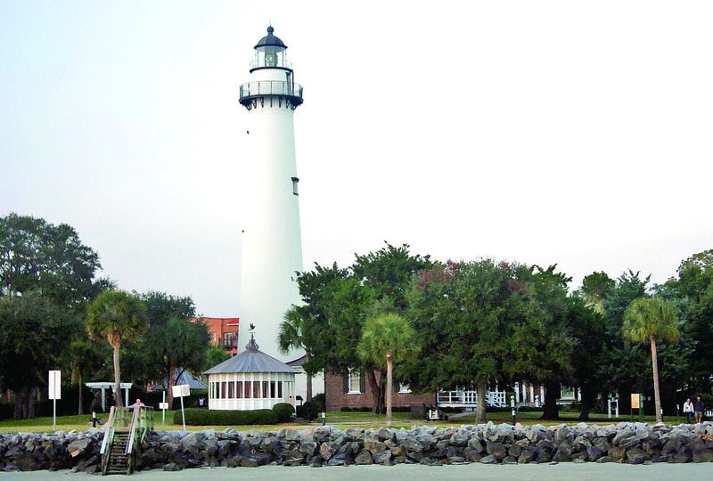 The 104-foot-tall St. Simons Island Lighthouse is an 1872 replacement for the one destroyed during the Civil War.