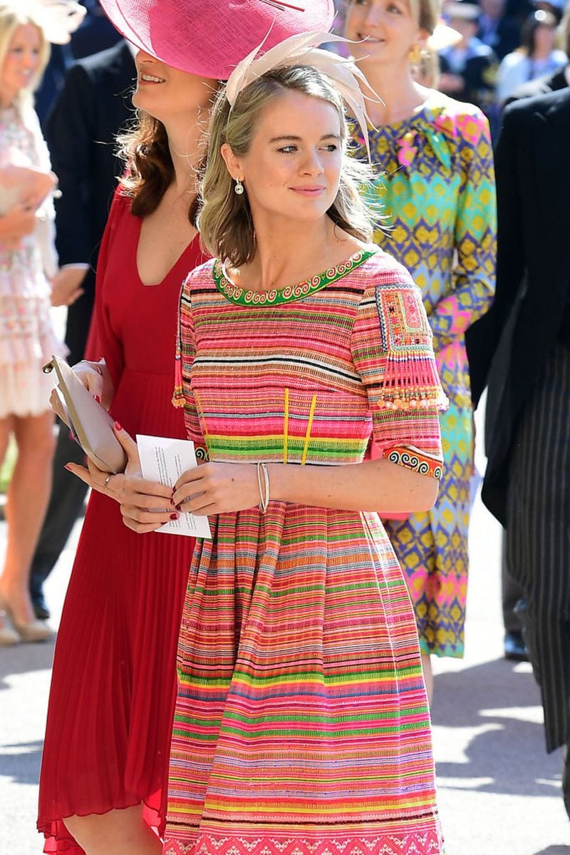   Cressida Bonas arrives at St George's Chapel at Windsor Castle before the wedding of Prince Harry to Meghan Markle on May 19, 2018 in Windsor, England. Bonas and Prince Harry dated from 2012-2014.