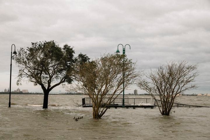 A flooded area of Lake Charles, La., on Thursday, Aug. 27, 2020, in the wake of Hurricane Laura. (William Widmer/The New York Times)