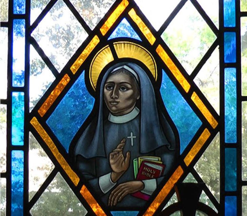 Image of Deaconess Anna Alexander on a stained glass window at Holy Nativity Episcopal Church on St. Simons Island. Credit: Episcopal Diocese of Georgia