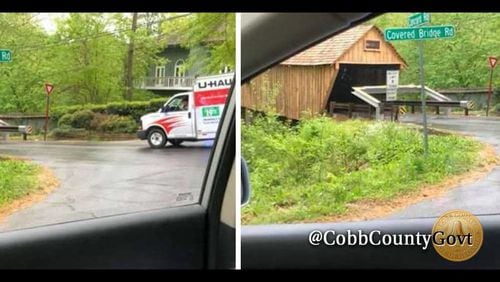 A U-Haul truck was two feet too tall when it ran into the historic covered bridge near Smyrna.