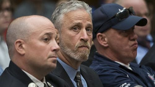 Entertainer and activist Jon Stewart lends his support to firefighters, first responders and survivors of the 9/11 terror attacks at a subcommittee hearing Tuesday.  AP Photo/J. Scott Applewhite