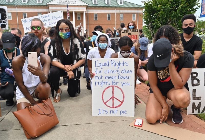 A peaceful rally was held Saturday outside the Forsyth County courthouse. (Photo: Hyosub Shin/AJC)
