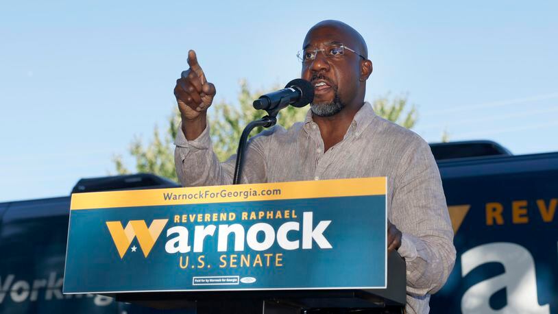 Democratic U.S. Sen. Raphael Warnock is pushing legislation to make changes to the recently passed climate and health law that would allow Hyundai Motor Group to benefit from electric-vehicle tax credits until it completes construction of its plant in Bryan County in 2025. (Jason Getz / Jason.Getz@ajc.com)