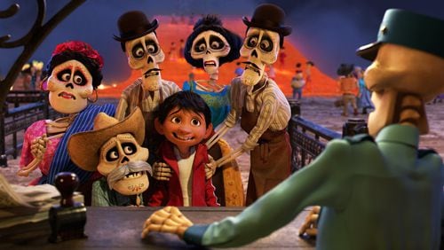 Miguel (Anthony Gonzalez) finds himself magically transported to the stunning and colorful Land of the Dead where he meets his late family members in “Coco.” WALT DISNEY PICTURES-PIXAR ANIMATION STUDIOS