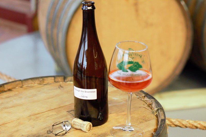 The first Woodlands release is a blackberry Brett beer brewed with wheat called Through the Brambles. Credit: Tucker Berta Sarkisian.