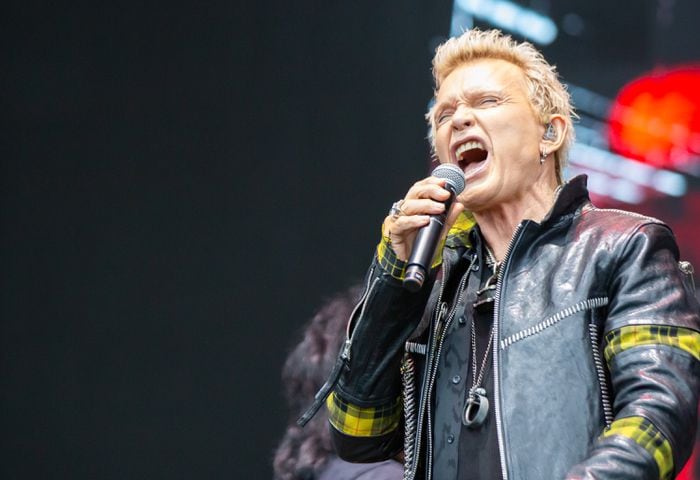 Atlanta, Ga: After a torrential downpour, Billy Idol came through and wowed the crowd with hits. The 68 year old didn't miss a beat despite wireless complications at the beginning of his set. Photo taken Sunday May 5, 2024 at Central Park, Old 4th Ward. (RYAN FLEISHER FOR THE ATLANTA JOURNAL-CONSTITUTION)