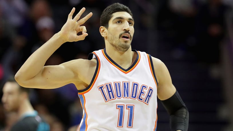 Enes Kanter visited his former Thunder teammates after the game Monday