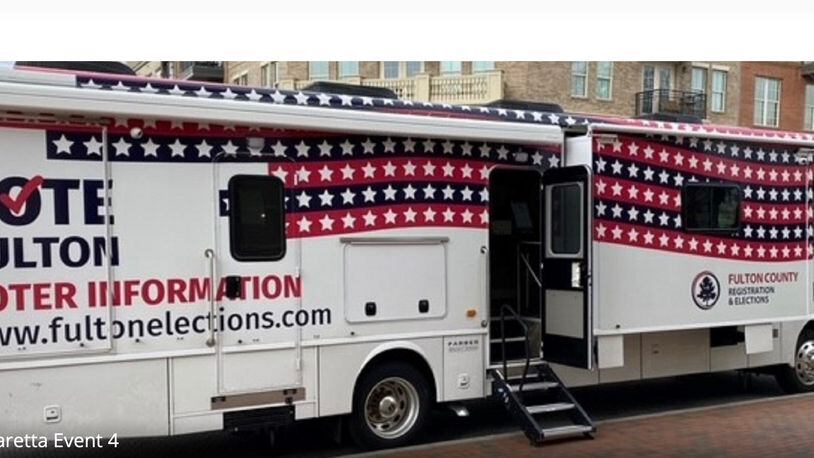 The Fulton County Voter Education Mobile Bus will be on hand for voters 9 a.m. to 1 p.m. Friday, Feb. 24 at Alpharetta International Academy, 4772 Webb Bridge Road. COURTESY FULTON COUNTY