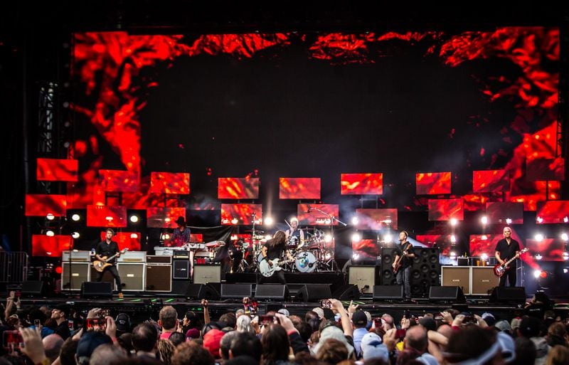 Foo Fighters closed out Shaky Knees 2024 on Sunday night with extended versions of their biggest hits. (RYAN FLEISHER FOR THE ATLANTA JOURNAL-CONSTITUTION)
