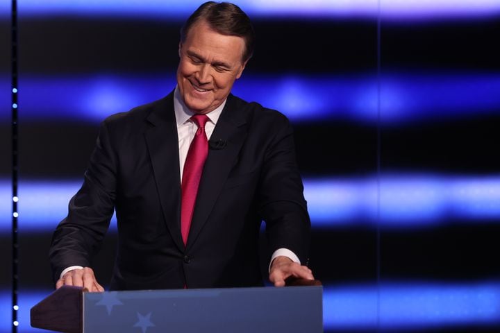 Georgia’s Trump-endorsed gubernatorial candidate, David Perdue, reacts during the first of the three debates of the Republican primary for governor on Sunday, April 24, 2022. (Photo: Miguel Martinez/miguel.martinezjimenez@ajc.com)