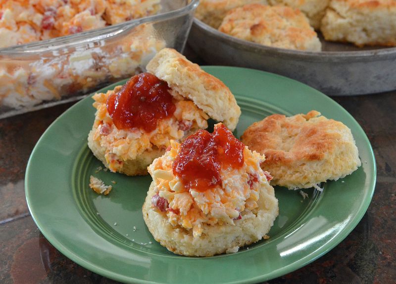 Pimento Cheese on biscuit with tomato jam. Styling by Conne Ward Cameron. (Chris Hunt/Special)