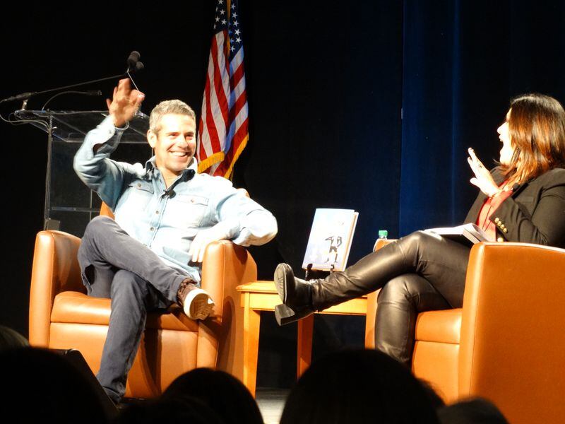 Andy Cohen (left) and Mara Davis at the start of the MJCCA talk Saturday night at the annual book festival November 15. CREDIT: Rodney Ho/rho@ajc.com