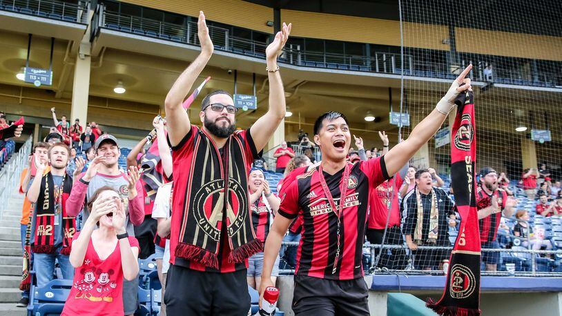 Atlanta United 2 fans cheer on the club at Coolray Field in Lawrenceville on May 16, 2018 as they take on Toronto FC II.
