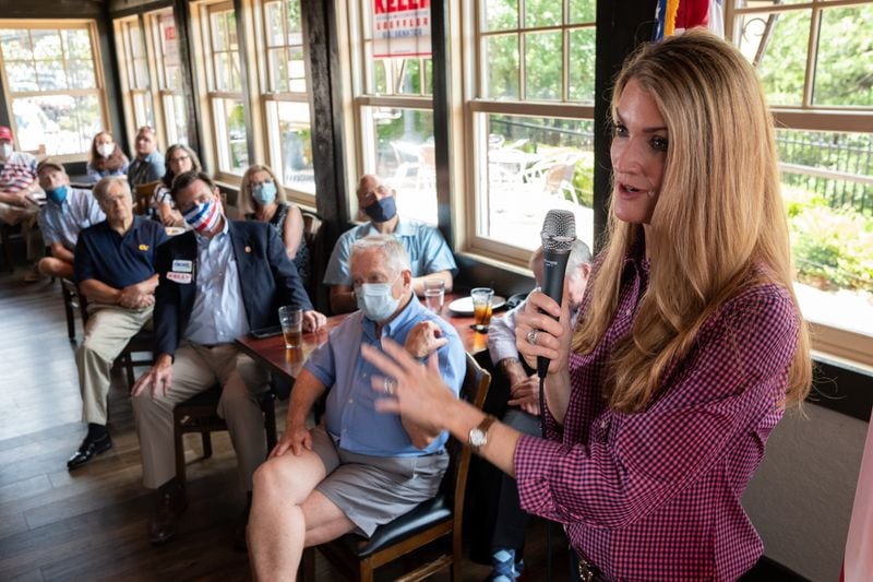 Woodstock-U.S. Senator Kelly Loeffler speaks to supporters at a campaign event at the Tuscany Italian restaurant in Woodstock on Wednesday, July 8, 2020. Ben Gray for the Atlanta Journal-Constitution