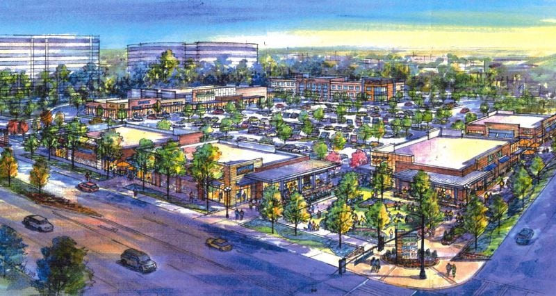 This rendering provides a look at how the corner on Ashford Dunwoody Road could change. (Photo: Branch Properties, via city of Dunwoody)