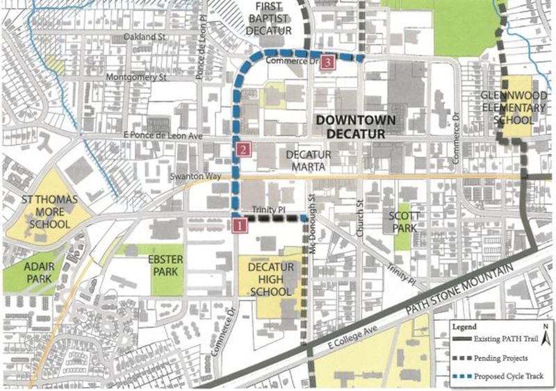 Map of the “Commerce Drive Cycle Track” in Decatur. (Courtesy of the Decatur City Commission Agenda)