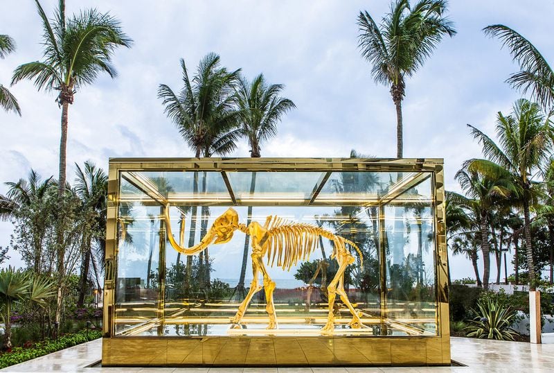 Located in Miami’s Mid-Beach area, the luxurious and surreal Faena Hotel Miami Beach features this dramatic gilded mastodon sculpture by Damien Hirst. CONTRIBUTED BY FAENA HOTEL MIAMI BEACH