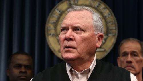 Georgia Gov. Nathan Deal responds to a question about the state's response to the snow storm during a press conference Wednesday, Jan. 29, 2014, in the Governor's office at the State Capitol.