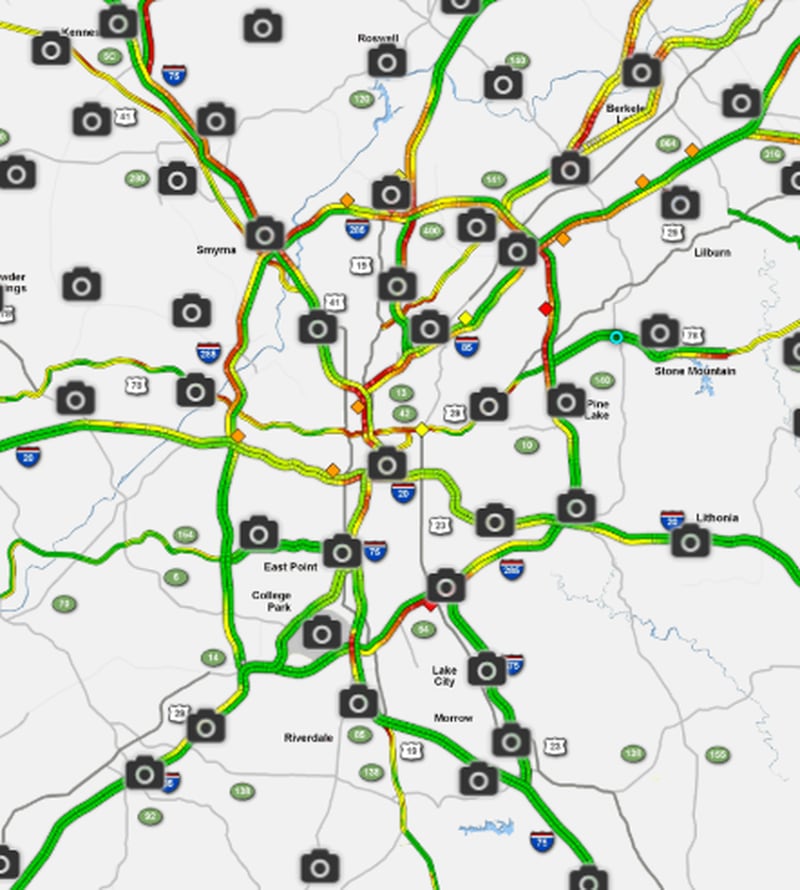 I-75 North in Cobb County, I-285 in DeKalb County and the Downtown Connector are all crowded (Photo: WSB 24-hour Traffic Center)