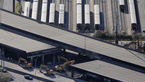 MARTA’s maintenance facility at Armour Yard sits near the portion of bridge that collapsed. A portion of I-85 remains closed because of Thursday’s fire and bridge collapse. Aerial photos shot March 31, 2017. BOB ANDRES /BANDRES@AJC.COM AJC FILE PHOTO