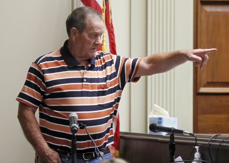 6/21/18 - Griffin - Willard Sanders points out Franklin Gebhardt. He said he has known him most of his life and that Gebhardt had told him he did it. Gebhardt is one of two white men charged in the murder of Timothy Coggins, a black man, 35 years ago in a crime prosecutors say was driven by racial animus. 