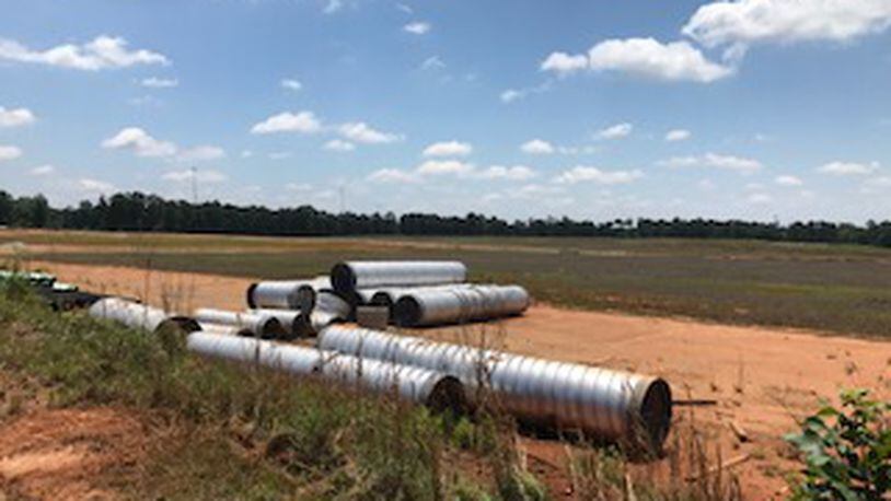 Sewer pipes wait to be installed at what will become a mixture of houses, offices, retail space and walking trails at the 150-acre Jodeco Atlanta South mixed-use development in Stockbridge. PHOTO: CITY OF STOCKBRIDGE.