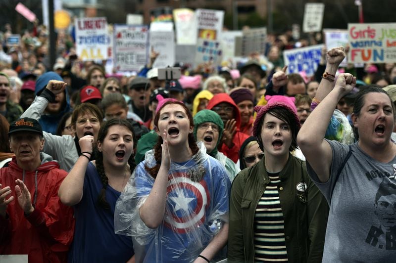 The Women’s March in Atlanta drew 63,000 people.  DAVID BARNES / DAVID.BARNES@AJC.COM