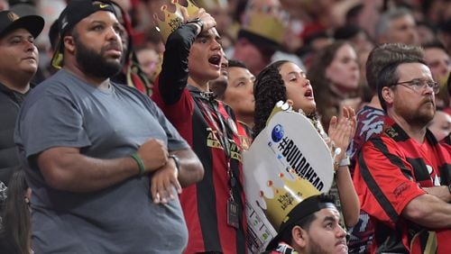 Atlanta United fans react at the end of the second half during the Eastern Conference Final soccer match at Mercedes-Benz Stadium on Wednesday, October 30, 2019. Toronto FC won 2-1 over the Atlanta United. (Hyosub Shin / Hyosub.Shin@ajc.com)