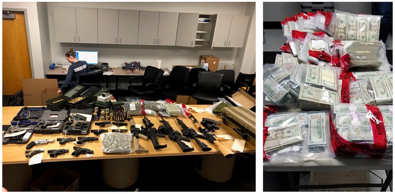 Police also confiscated several other items, including 22 firearms and $676,000 in cash.