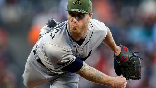 Braves pitcher Mike Foltynewicz throws against the San Francisco Giants Saturday. (AP Photo/Ben Margot)
