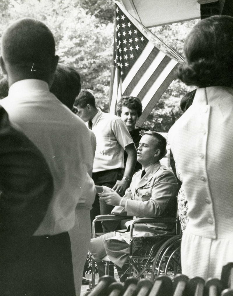 Max Cleland was welcomed home by friends and neighbors in suburban Atlanta after his return home from Vietnam. Courtesy of Stetson University, DePont-Ball Library.