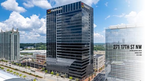 A rendering of Piedmont Healthcare signage on the 271 17th Street tower in Atlantic Station in Midtown Atlanta. SPECIAL