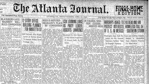 An Atlanta Journal edition of April 23, 1920, chronicling the visit.