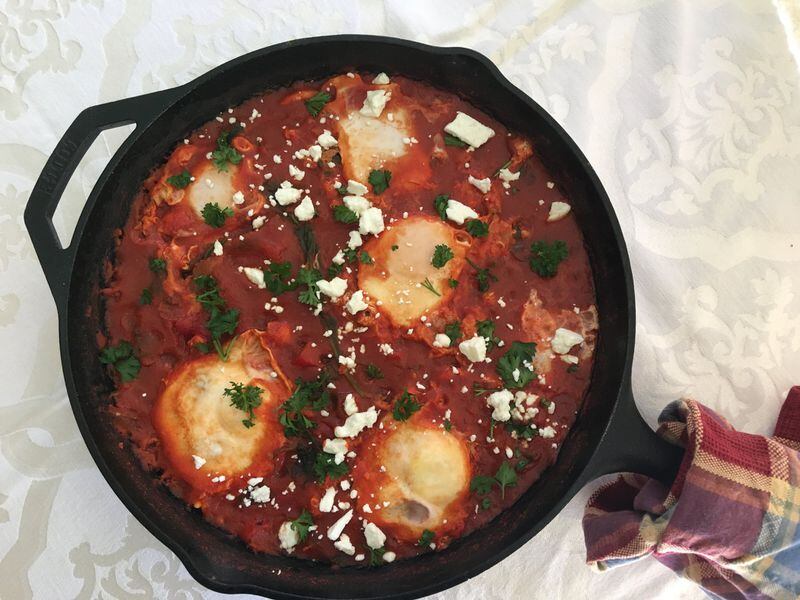 Soothe both mind and body with nourishing shakshuka, which is basically eggs poached in warm tomato sauce. You can add extra vegetables and cheese, but don’t forget the smoked paprika. CONTRIBUTED BY KELLIE HYNES