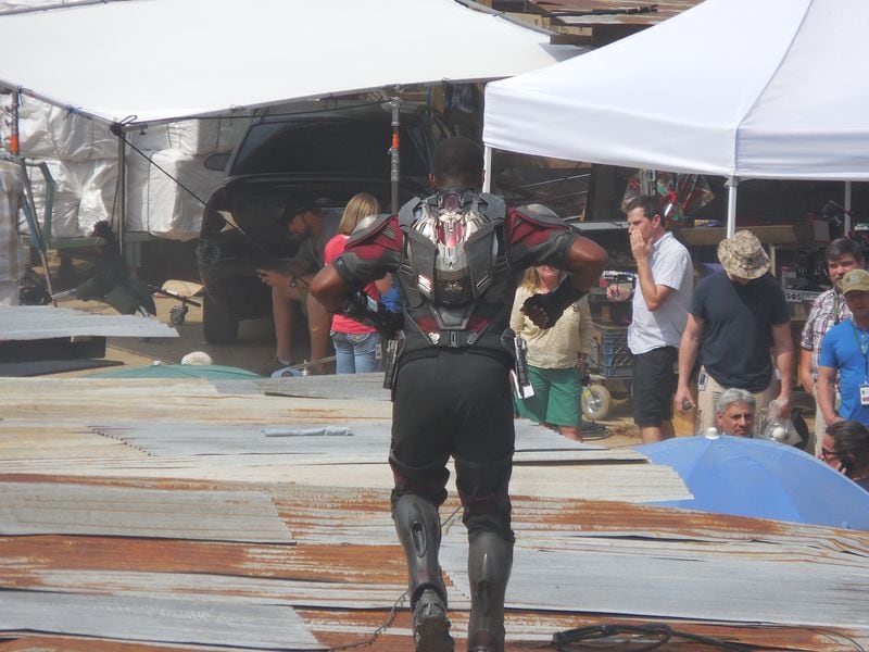 Anthony Mackie on set at "Captain America: Civil War." PHOTO: Jennifer Brett, jbrett@ajc.com