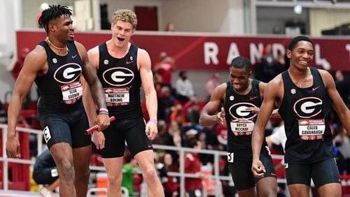The University of Georgia's 4x400-meter relay team, from left, Elija Godwin, Matthew Boling, Bryce McCray and Caleb Cavanaugh, is ready for the big stage in Eugene, Ore.