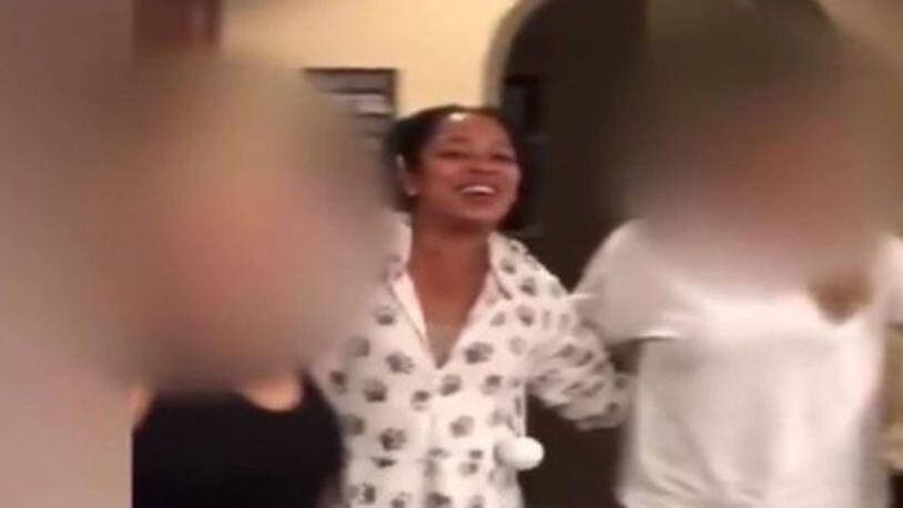 This still from a video obtained by WSB shows Tamla Horsford at the November 2018 adult slumber party where she was found dead.