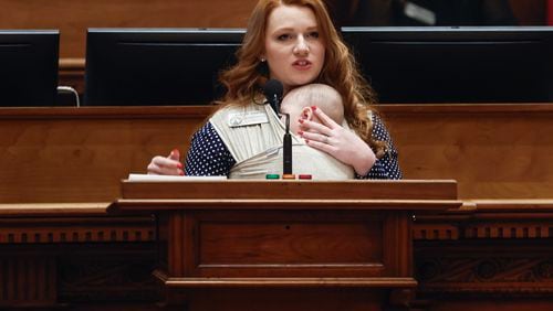 Rep. Lauren Daniel, R-Locust Grove, supports increasing the child tax deduction in the Georgia House on Thursday, Feb. 8, 2024. Natrice Miller/ Natrice.miller@ajc.com)