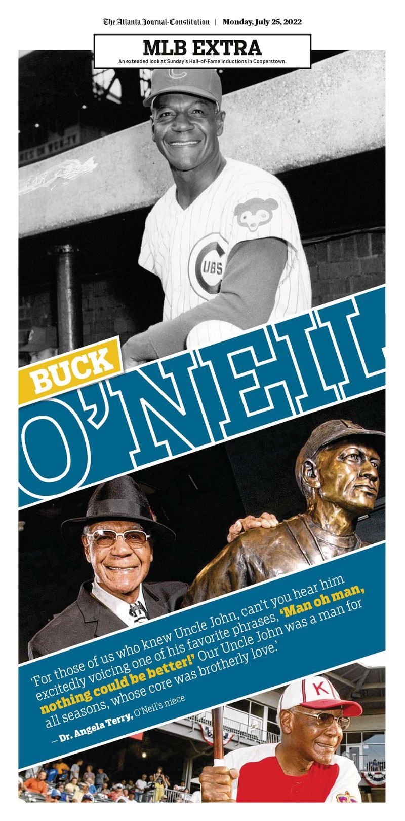 Buck O'Neil page as part of expanded coverage of the Baseball Hall of Fame ceremony in Monday’s ePaper